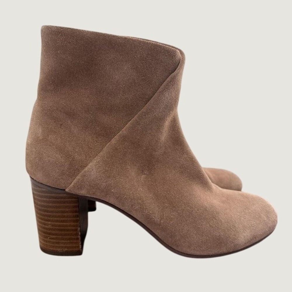 Soludos Suede Ankle Boots Womens 9 Tan Excellent Block Heel Tulip Wrap Bootie